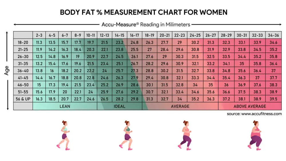 Body Fat Percentage Measurement Chart for Women