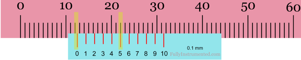 Reading Metric Vernier Caliper Model 3 Case 1 (With No Zero Error)