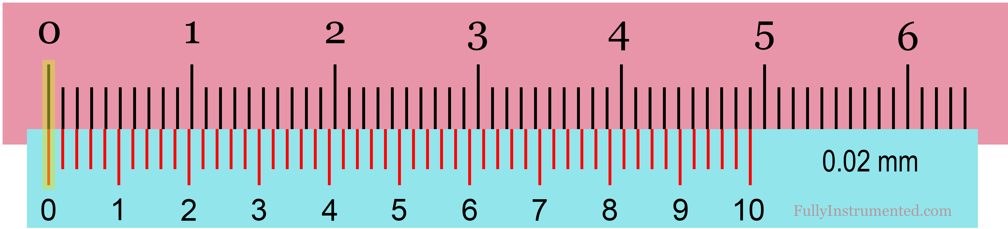 Reading Vernier Caliper Model 1 (0.02 mm Resolution)