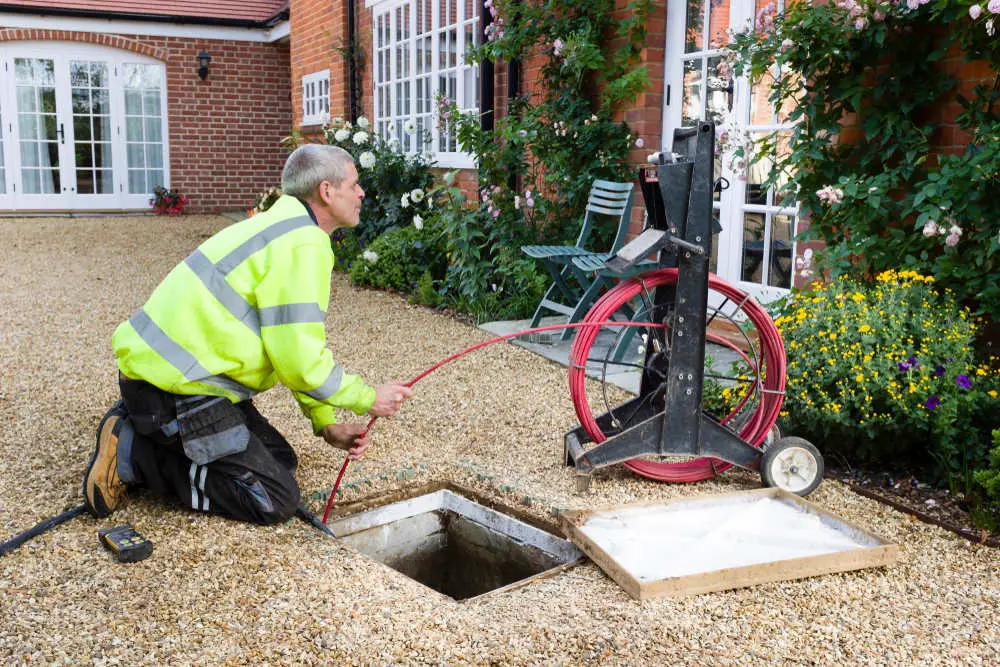 Sewer line inspection in house building using a sewer camera